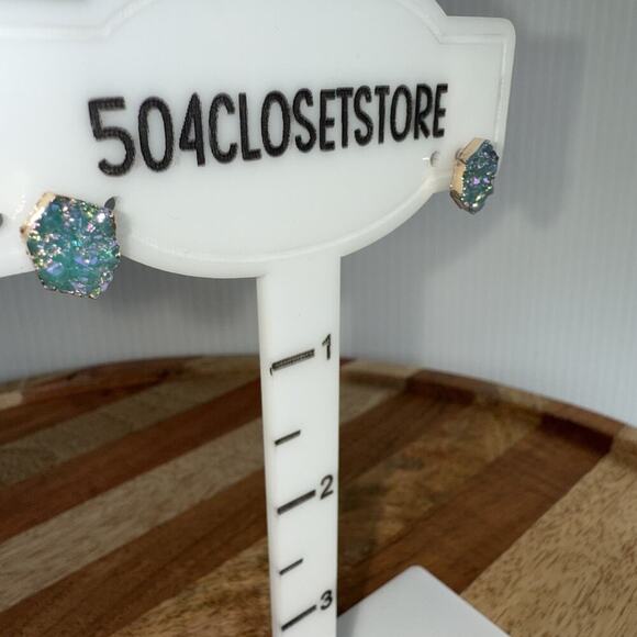 Park Lane "HAILEE" Pierced Earrings‎ GOLD w/ Blue Druzy Stones Studs New - Picture 8 of 9